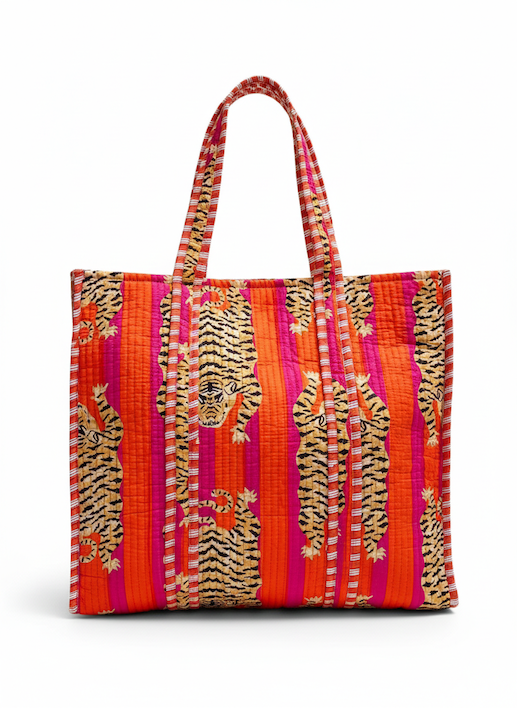 Tote Bag Grande Acolchada - Tigre Vibes Naranja