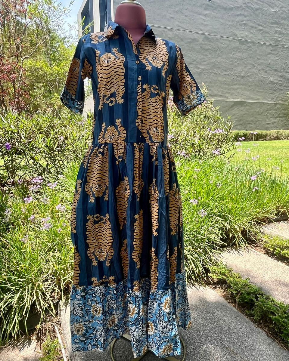 Vestido Camisero - Tigres en Rayas Navy